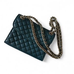 Rebecca Minkoff Quilted Leather Affair Shoulder Bag Teal Chain Crossbody Purse
